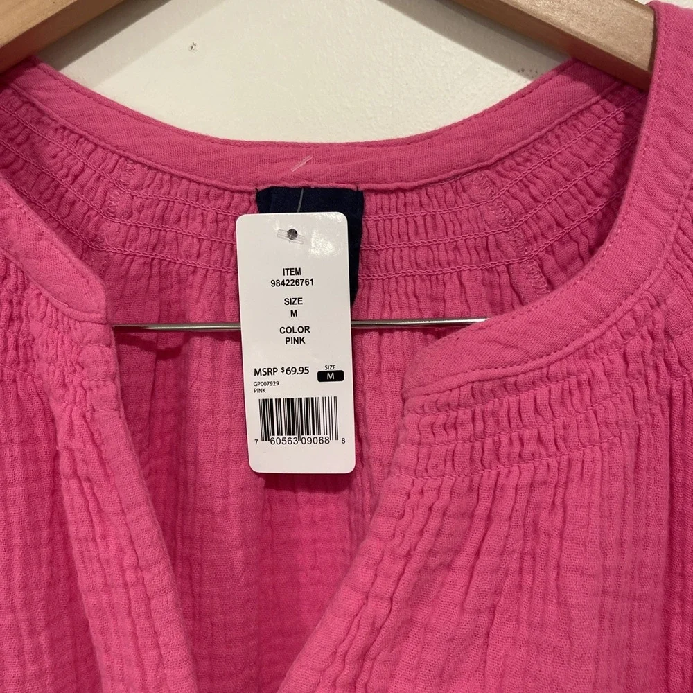 GAP Dress Women's Sz M Pink Crinkle Gauze Tiered Mini Cotton casual cozy - Picture 3 of 7